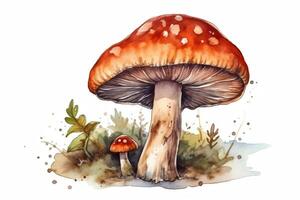 Hand drawn isolated champignon mushroom illustration in watercolor. photo