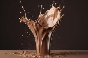 Realistic 3d Render Of Chocolate Milk Splash. photo