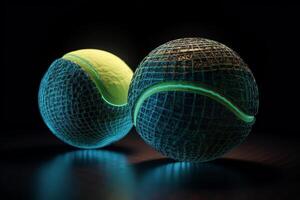 Tennis ball and 3D rendering Two objects one physical and one digital. photo