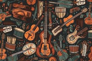 Seamless pattern of various musical instruments. photo