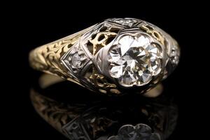 Large Vintage Diamond Filigree Engagement Ring photo