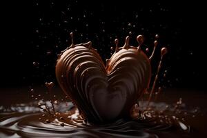 Chocolate Heart 3d Rendered On Abstract Background With Splash. photo