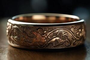 A Wedding Ring With Delicate Patterns And An Elaborate Illustration. photo