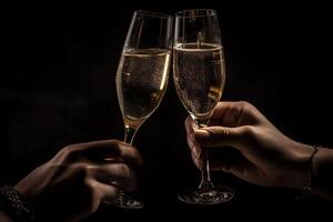 nuevo años víspera brindis con champán. ai generado foto