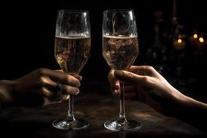 nuevo años víspera brindis con champán. ai generado foto