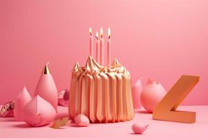 Pink Background With 4 Shaped Gold Birthday Candle photo