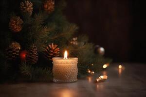 vela y árbol para Navidad decoración ai generado foto