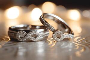 Eternal Love Sign And Two Sparkling Wedding Rings photo