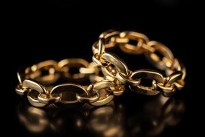 Two Gold Wedding Rings Connected Like Chain Links photo