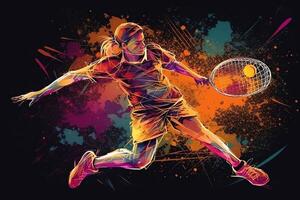 Abstract tennis player tennis in action tennis sport background poster cover digital art illustration. photo