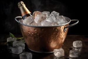 Chilled Champagne In Ice Bucket. photo