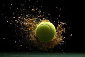 Slow motion tennis ball racquet impact. photo