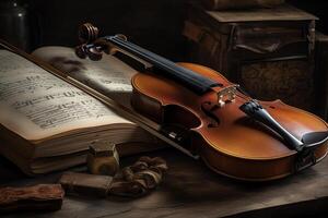 Violin music and sheet music. photo