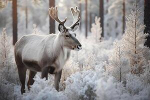 Reindeer in fir forest Christmas holiday photo