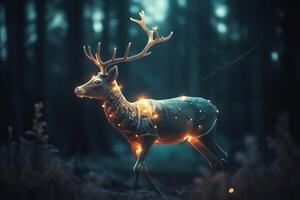 Mythical glowing deer in the forest Christmas holiday photo