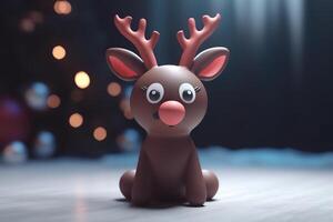 Reindeer toy with red nose on Christmas background 3D Rendering Christmas holiday photo
