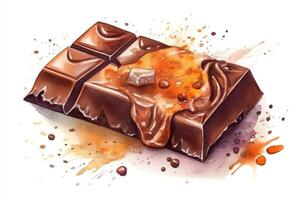 Delicious Food Illustration Of A Handmade Watercolor Chocolate Bar In Wrapping Paper Isolated On A White Background. photo