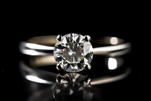 Isolated Diamond Engagement Ring In Closeup. photo