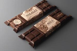 3d Rendering Of Chocolate Bar Packaging On White Background. photo