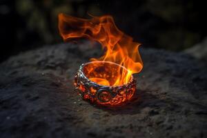 ardiente fuego anillo casi consejos terminado durante caliente compromiso. ai generado foto