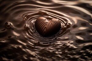 chocolate corazón emergente desde ondas ai generado foto