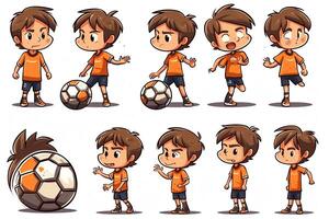 fútbol americano jugando dibujos animados chico. ai generado foto
