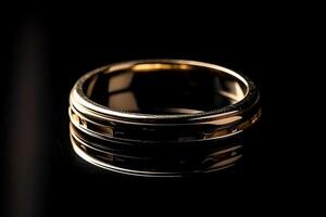 Golden Ring On Black Background. photo
