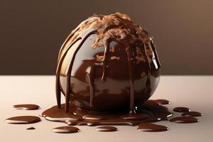 Rendering Of A 3d Chocolate Ball Topped With Melted Chocolate Sauce. photo