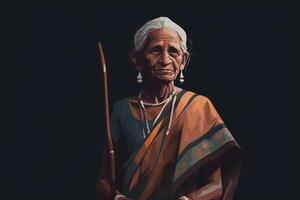 Illustration Of Elderly Tribal Woman In Traditional Clothes photo