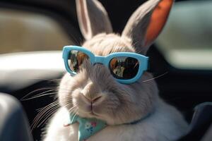 Easter Bunny In Car Wearing Sunglasses. photo