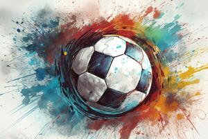 alto resolución fútbol pelota ilustración presentando partícula efectos lápiz y acuarela bocetos y 3d cg. ai generado foto
