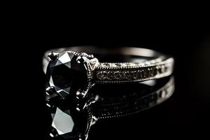 Isolated Black Emerald Engagement Ring. photo