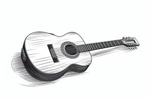 blanco antecedentes acústico guitarra continuo línea dibujo. ai generado foto