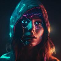 close up on a mysterious entity on girl face photo