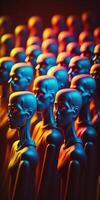 A huge crowd of mannequin clones soft lights 8K image photo