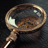 An antique magnifying glass hyper-realistic image photo