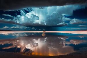 Cinematic view of storm rolling in reflected image photo