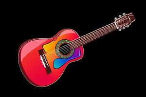 Pink classical guitar cartoon style on black background photo