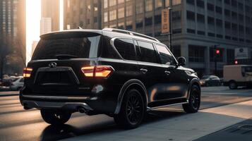 Black color beautiful car on a road back photo