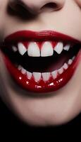 Close up of vampire fang image photo