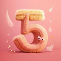 A cute Number 5 on pink background photo