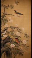 beautiful designer painting of birds flowers photo