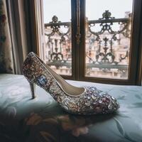designer beautiful glass high heels sandal photo