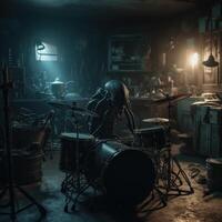 dark image of drum set psychedelic horror xenomorph ghost photo