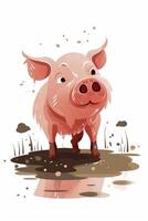 A little pig in mud on white background photo