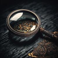 A designer antique magnifying glass hyper-realistic image photo