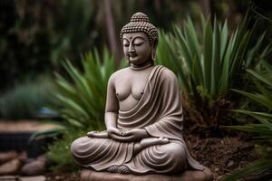 Adorable shot of buddha statue in the garden photo