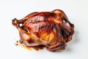 Tasty roasted rooster on white background photo