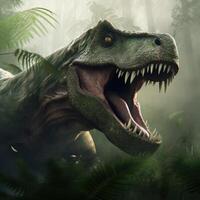 close up of tyrannosaurus in the jungle photo