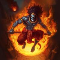 Illustration of Hindu God Hanuman in lanka burning lanka images also called Maruti and Bajrang bali is a Hindu god and a divine vanara companion of the god Rama photo